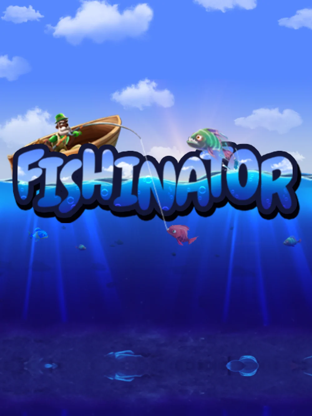 Juego de pesca con estética futurista y brillo marino.